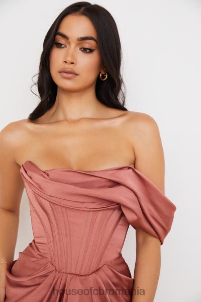 îmbrăcăminte House of CB rochie midi drapată pe un umăr din satin janis rouge X4F68560