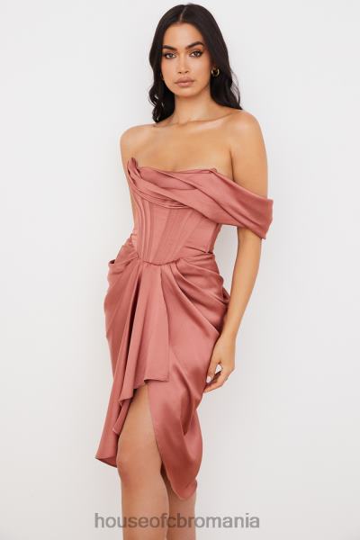 îmbrăcăminte House of CB rochie midi drapată pe un umăr din satin janis rouge X4F68560