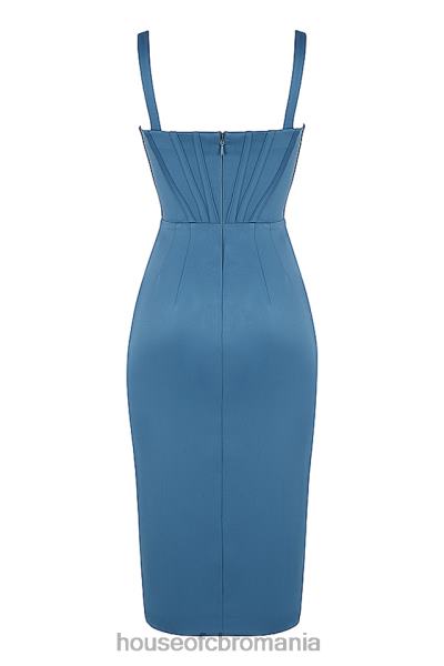 îmbrăcăminte House of CB rochie midi faye blue satin corset X4F68551