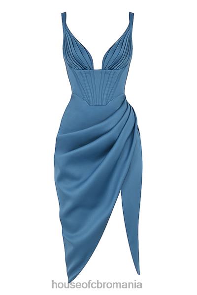 îmbrăcăminte House of CB rochie midi faye blue satin corset X4F68551