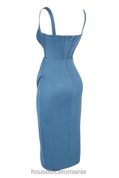 îmbrăcăminte House of CB rochie midi faye blue satin corset X4F68551