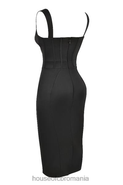 îmbrăcăminte House of CB rochie midi fiorella satin negru corset X4F68475