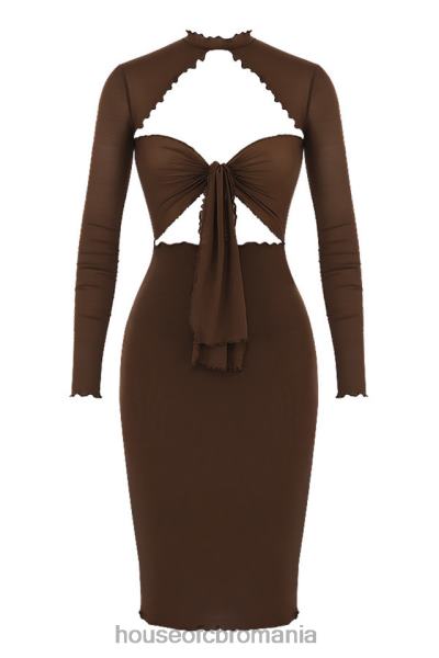 îmbrăcăminte House of CB rochie midi natalia chocolate power mesh cravată în față X4F68575