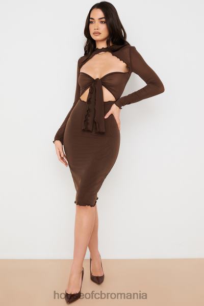 îmbrăcăminte House of CB rochie midi natalia chocolate power mesh cravată în față X4F68575