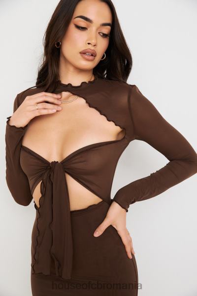 îmbrăcăminte House of CB rochie midi natalia chocolate power mesh cravată în față X4F68575
