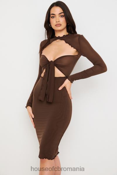 îmbrăcăminte House of CB rochie midi natalia chocolate power mesh cravată în față X4F68575
