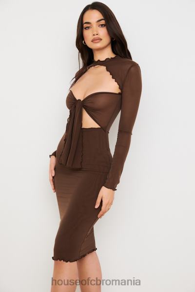 îmbrăcăminte House of CB rochie midi natalia chocolate power mesh cravată în față X4F68575