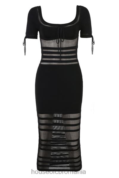 îmbrăcăminte House of CB rochie midi neagră lilla din tricot ajurat X4F68362