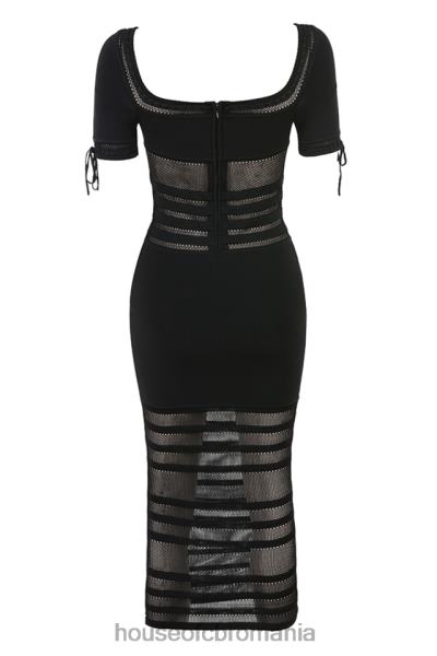 îmbrăcăminte House of CB rochie midi neagră lilla din tricot ajurat X4F68362