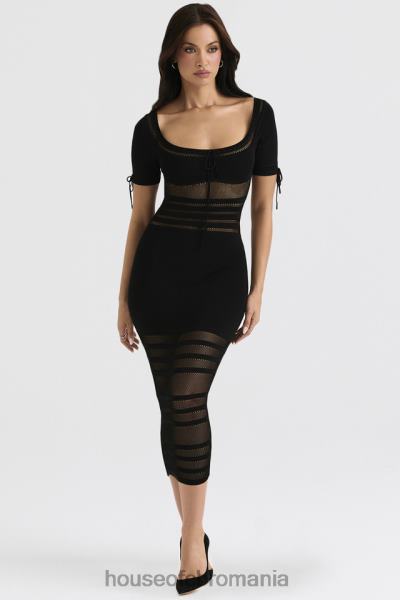 îmbrăcăminte House of CB rochie midi neagră lilla din tricot ajurat X4F68362