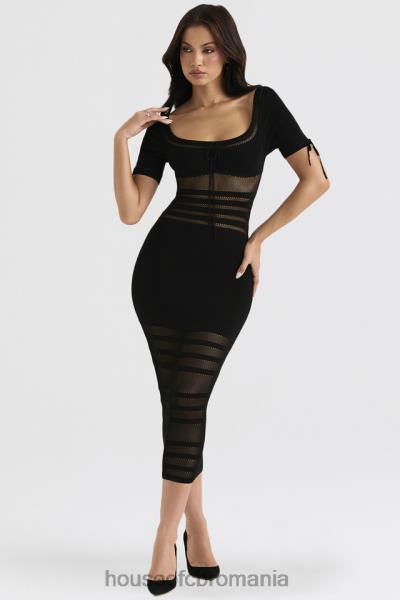 îmbrăcăminte House of CB rochie midi neagră lilla din tricot ajurat X4F68362