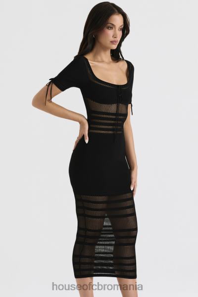 îmbrăcăminte House of CB rochie midi neagră lilla din tricot ajurat X4F68362