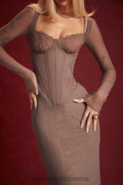 îmbrăcăminte House of CB rochie midi safran mocha corset X4F68118