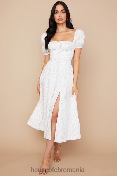 îmbrăcăminte House of CB rochie midi tallulah albă cu mâneci bufante florale X4F68571