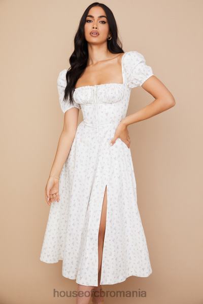 îmbrăcăminte House of CB rochie midi tallulah albă cu mâneci bufante florale X4F68571