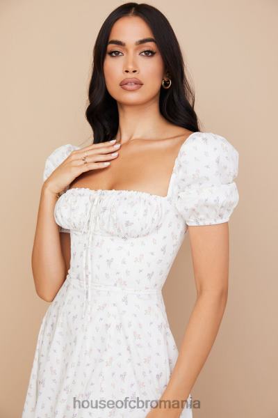 îmbrăcăminte House of CB rochie midi tallulah albă cu mâneci bufante florale X4F68571