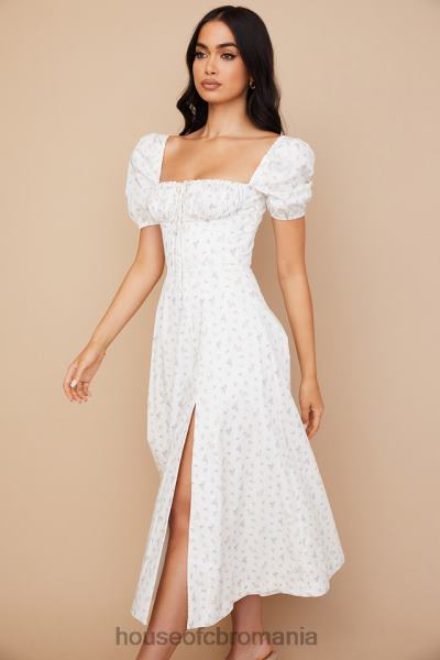 îmbrăcăminte House of CB rochie midi tallulah albă cu mâneci bufante florale X4F68571