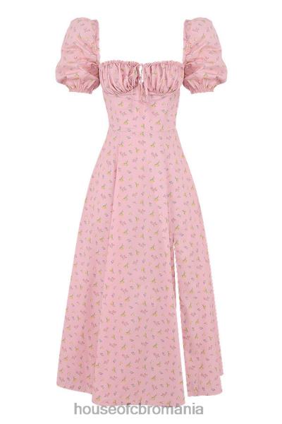 îmbrăcăminte House of CB rochie midi tallulah roz floral cu maneci bufante X4F68566