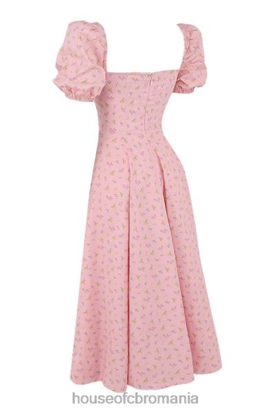 îmbrăcăminte House of CB rochie midi tallulah roz floral cu maneci bufante X4F68566