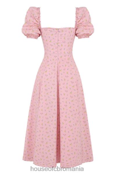 îmbrăcăminte House of CB rochie midi tallulah roz floral cu maneci bufante X4F68566