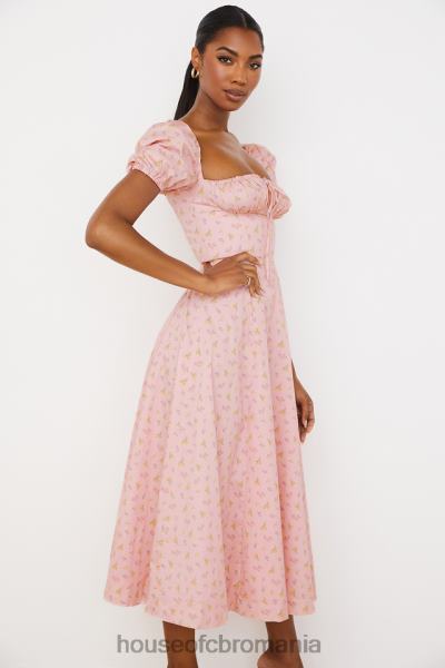 îmbrăcăminte House of CB rochie midi tallulah roz floral cu maneci bufante X4F68566