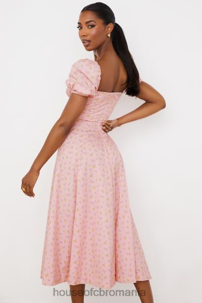 îmbrăcăminte House of CB rochie midi tallulah roz floral cu maneci bufante X4F68566