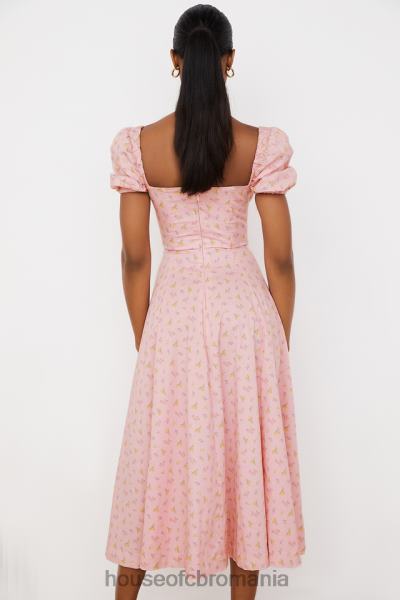 îmbrăcăminte House of CB rochie midi tallulah roz floral cu maneci bufante X4F68566