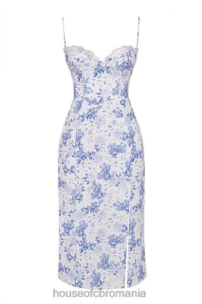 îmbrăcăminte House of CB rochie midi tip corset cu imprimeu albastru charlotte X4F68268