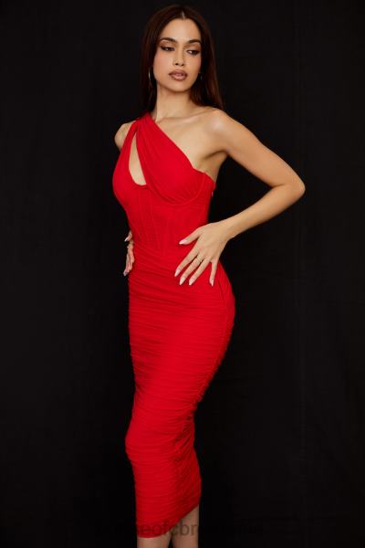 îmbrăcăminte House of CB rochie midi valentina scarlet cu decupaj asimetric X4F68509
