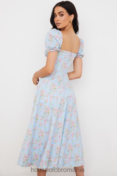 îmbrăcăminte House of CB rochie midi vintage cu mâneci bufante, albastru tallulah X4F68572