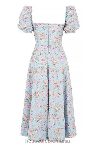 îmbrăcăminte House of CB rochie midi vintage cu mâneci bufante, albastru tallulah X4F68572