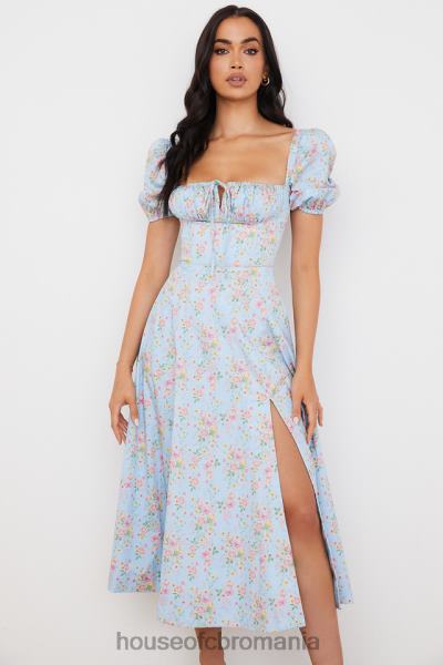 îmbrăcăminte House of CB rochie midi vintage cu mâneci bufante, albastru tallulah X4F68572