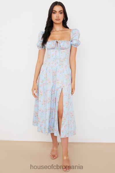 îmbrăcăminte House of CB rochie midi vintage cu mâneci bufante, albastru tallulah X4F68572