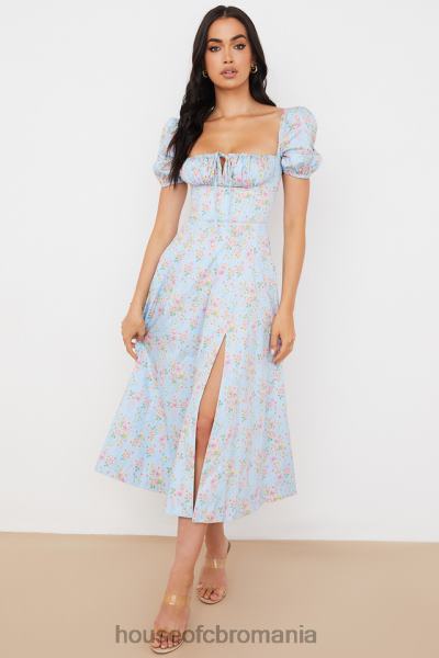 îmbrăcăminte House of CB rochie midi vintage cu mâneci bufante, albastru tallulah X4F68572