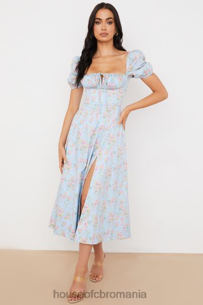 îmbrăcăminte House of CB rochie midi vintage cu mâneci bufante, albastru tallulah X4F68572