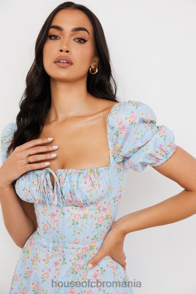 îmbrăcăminte House of CB rochie midi vintage cu mâneci bufante, albastru tallulah X4F68572