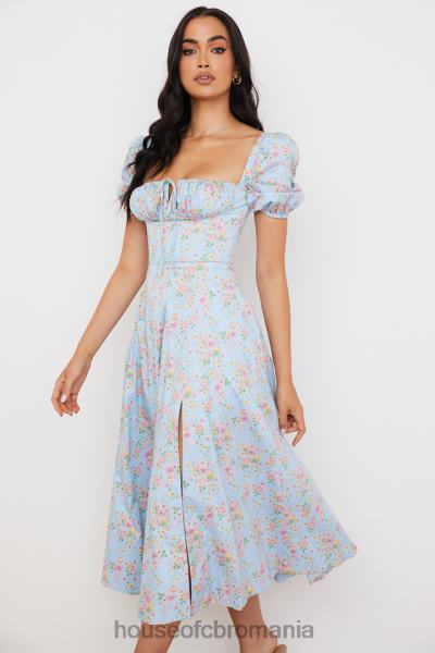îmbrăcăminte House of CB rochie midi vintage cu mâneci bufante, albastru tallulah X4F68572
