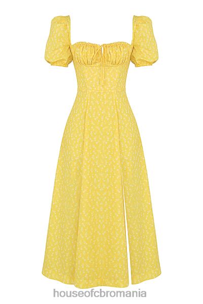 îmbrăcăminte House of CB tallulah rochie midi cu mâneci bufante florale galbene X4F68556
