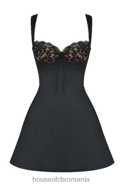 îmbrăcăminte House of CB rochie mini adriana neagra din satin si dantela X4F68385