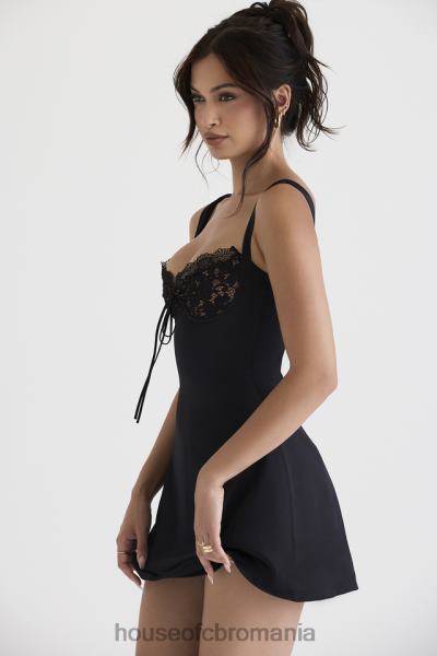 îmbrăcăminte House of CB rochie mini adriana neagra din satin si dantela X4F68385