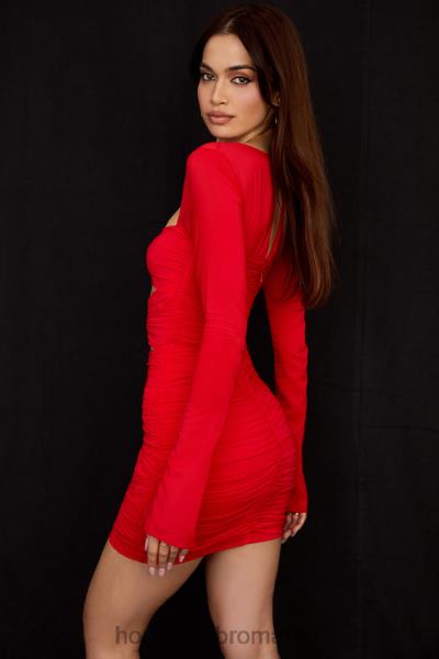 îmbrăcăminte House of CB rochie mini camille stacojiu din matase reala decupaj X4F68499