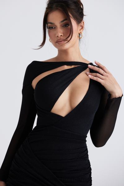 îmbrăcăminte House of CB rochie mini cu decupaj cu sclipici negru moș X4F68343