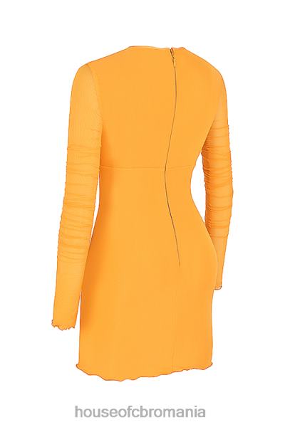 îmbrăcăminte House of CB rochie mini jeanelle portocaliu cu volanat din plasă, cu mânecă lungă, decupaj X4F68533
