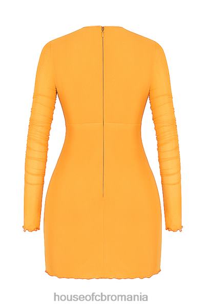 îmbrăcăminte House of CB rochie mini jeanelle portocaliu cu volanat din plasă, cu mânecă lungă, decupaj X4F68533