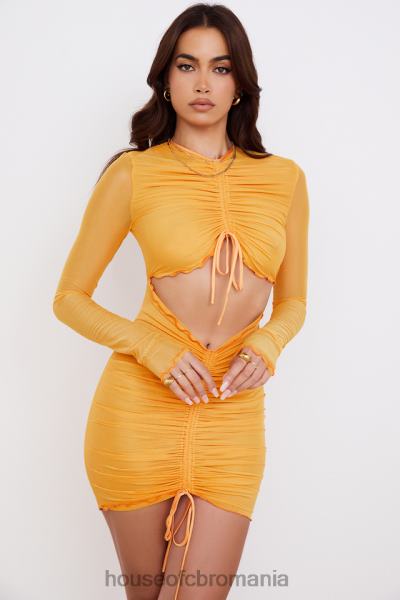 îmbrăcăminte House of CB rochie mini jeanelle portocaliu cu volanat din plasă, cu mânecă lungă, decupaj X4F68533