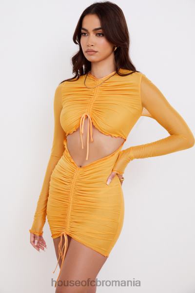 îmbrăcăminte House of CB rochie mini jeanelle portocaliu cu volanat din plasă, cu mânecă lungă, decupaj X4F68533
