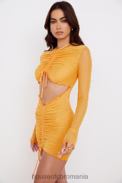 îmbrăcăminte House of CB rochie mini jeanelle portocaliu cu volanat din plasă, cu mânecă lungă, decupaj X4F68533