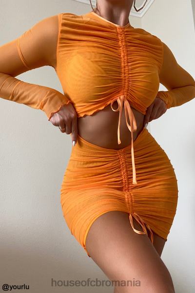 îmbrăcăminte House of CB rochie mini jeanelle portocaliu cu volanat din plasă, cu mânecă lungă, decupaj X4F68533