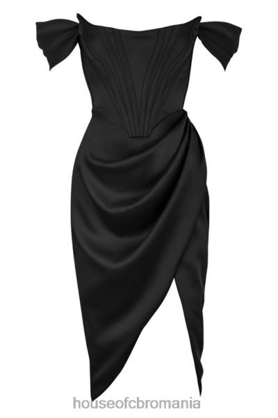 îmbrăcăminte House of CB rochie loretta neagră din satin cu umăr dezactivat X4F68626