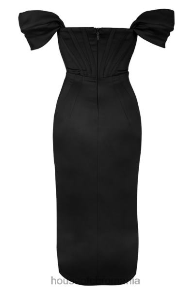 îmbrăcăminte House of CB rochie loretta neagră din satin cu umăr dezactivat X4F68626